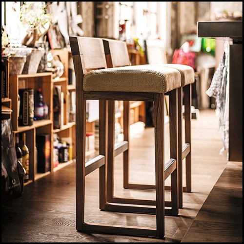 Stool in Solid Walnut Wood with Leather Seat 154-Norman