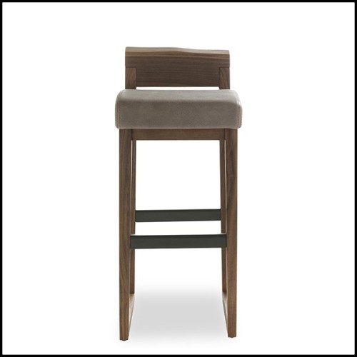 Stool in Solid Walnut Wood with Leather Seat 154-Norman
