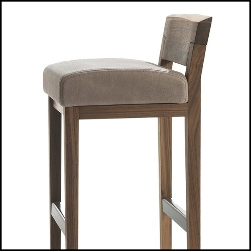 Stool in Solid Walnut Wood with Leather Seat 154-Norman