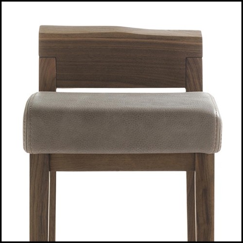 Stool in Solid Walnut Wood with Leather Seat 154-Norman