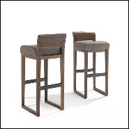 Tabouret en noyer massif et cuir véritable 154-Norman