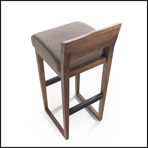 Stool in Solid Walnut Wood with Leather Seat 154-Norman