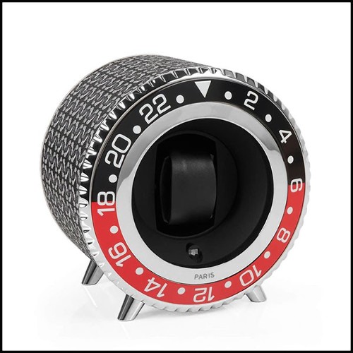 Watch Winder in aluminium in nickel finish 185-Black and Red Notched