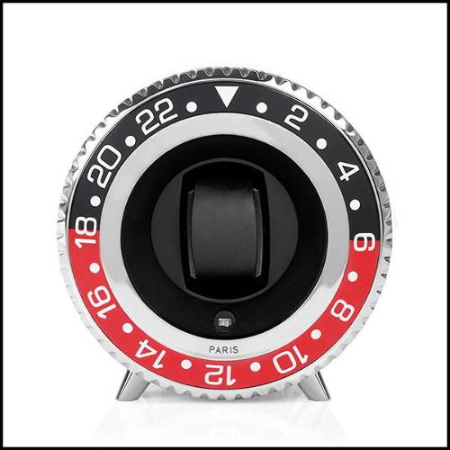 Watch Winder in aluminium in nickel finish 185-Black and Red Notched