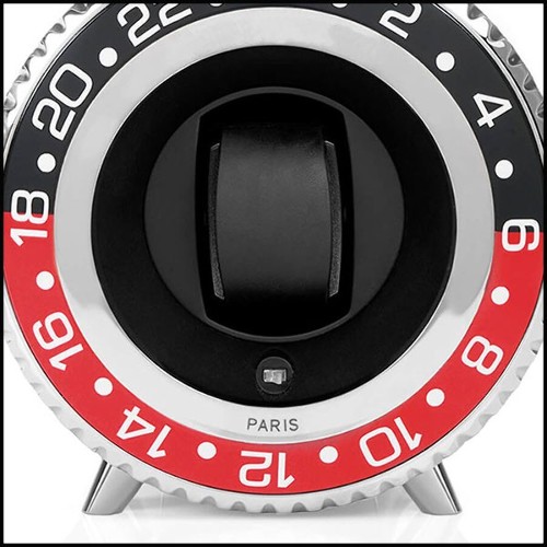 Watch Winder in aluminium in nickel finish 185-Black and Red Notched