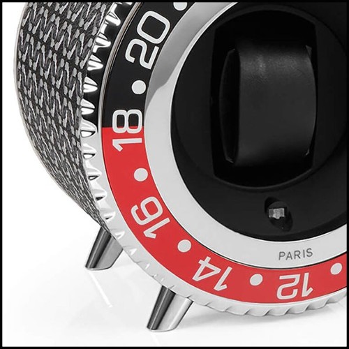 Watch Winder in aluminium in nickel finish 185-Black and Red Notched