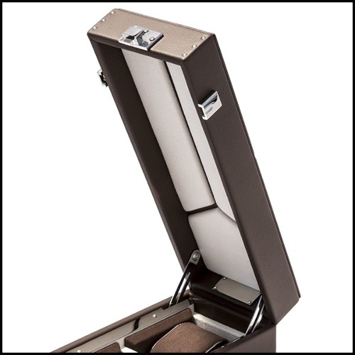 Box with brown cowhide leather and in polished nickel-plated brass 186-Luxury Triple Watch Brown or Blue or Redwine