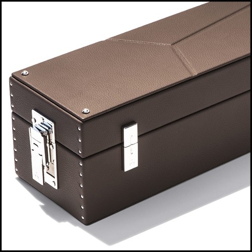 Box with brown cowhide leather and in polished nickel-plated brass 186-Luxury Triple Watch Brown or Blue or Redwine