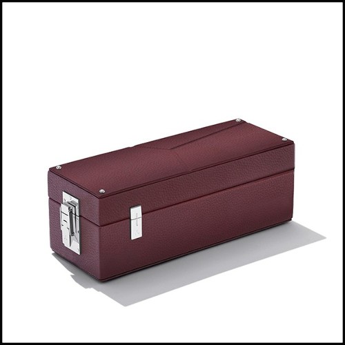 Box with brown cowhide leather and in polished nickel-plated brass 186-Luxury Triple Watch Brown or Blue or Redwine