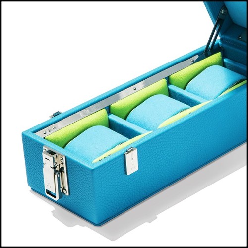 Box with turquoise leather in polished nickel-plated brass 186-Luxury Triple Watch Turquoise or Red