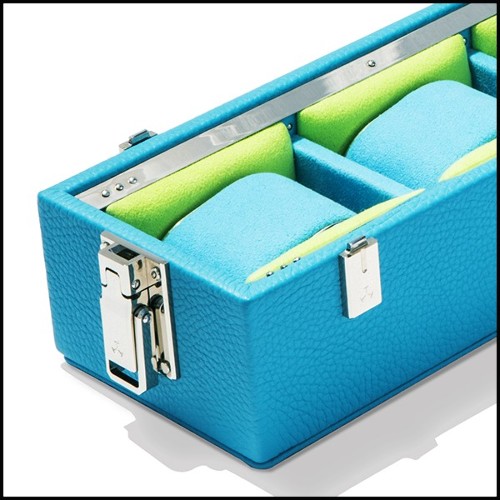 Box with turquoise leather in polished nickel-plated brass 186-Luxury Triple Watch Turquoise or Red