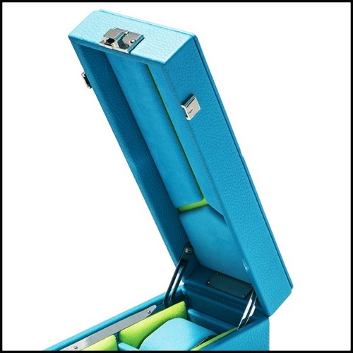 Box with turquoise leather in polished nickel-plated brass 186-Luxury Triple Watch Turquoise or Red