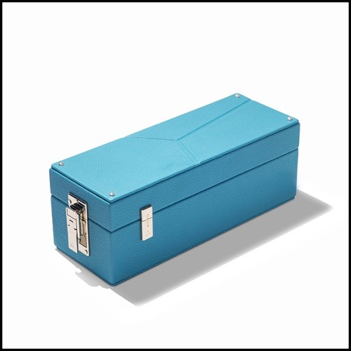 Boîte en cuir turquoise en laiton nickelé poli 186-Luxury Triple Watch Turquoise or Red