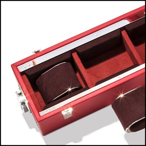 Box with turquoise leather in polished nickel-plated brass 186-Luxury Triple Watch Turquoise or Red