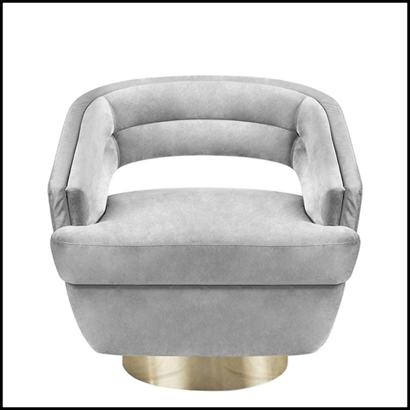 Armchair in solid wood with grey velvet fabric 157-Murray