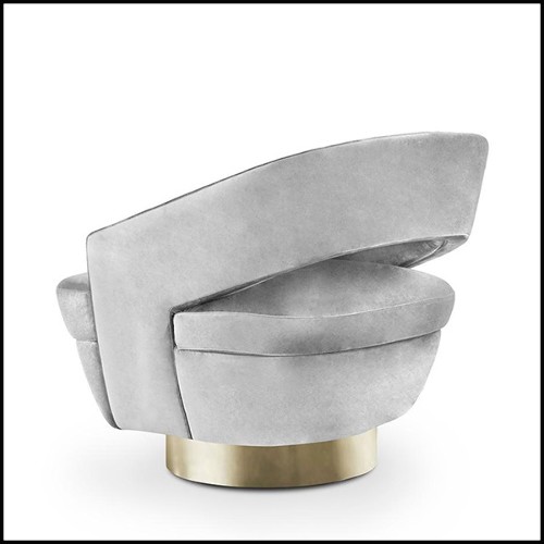 Fauteuil en bois massif avec tissu velours coloris gris 157-Murray