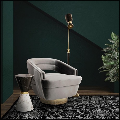 Armchair in solid wood with grey velvet fabric 157-Murray