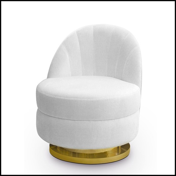 Fauteuil en bois massif avec tissu velours coloris blanc 157-Stanford Swivel