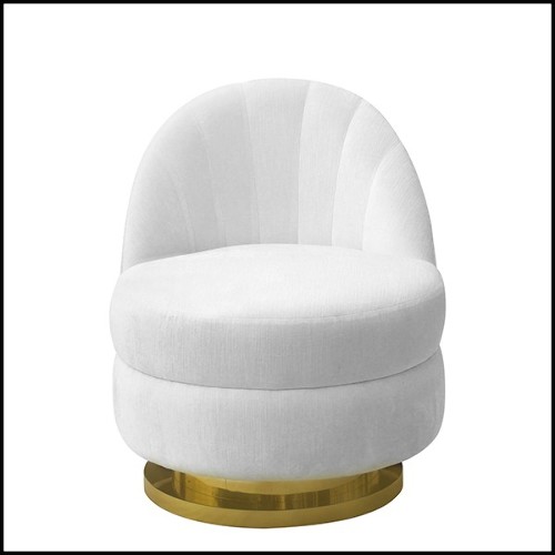 Armchair in solid wood with white velvet fabric 157-Stanford Swivel
