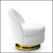 Fauteuil en bois massif avec tissu velours coloris blanc 157-Stanford Swivel