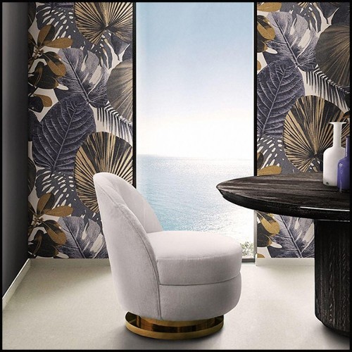 Armchair in solid wood with white velvet fabric 157-Stanford Swivel