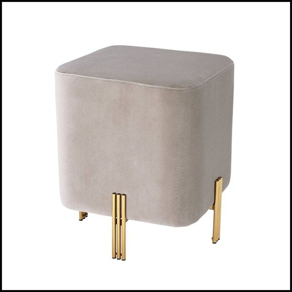 Stool with legs in gold finish and savona greige velvet fabric 24-Burnett Greige