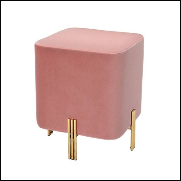 Stool with legs in gold finish and velvet fabric in Savona Nude finish 24-Burnett Nude