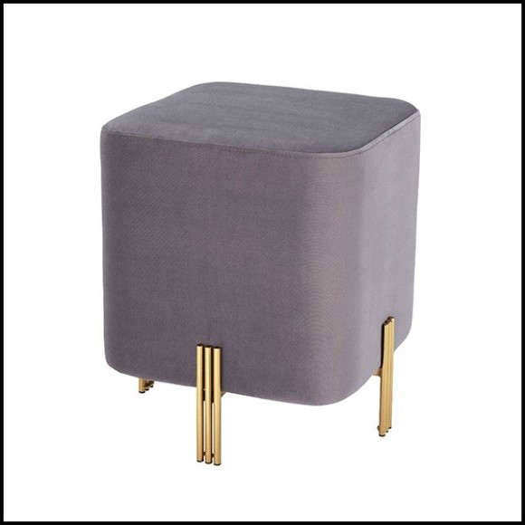 Stool with legs in gold finish and velvet fabric in Savona Grey finish 24-Burnett Grey