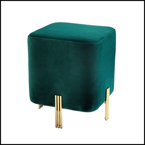 Stool with legs in gold finish and velvet fabric in Savona Green finish 24-Burnett Green