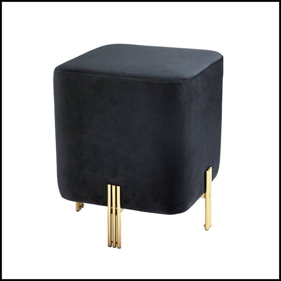 Stool with legs in gold finish and velvet fabric in Savona Black finish 24-Burnett Black