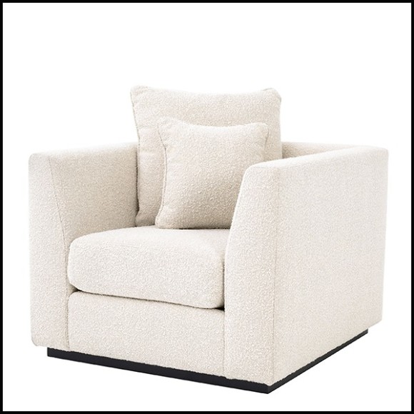 Sofa with velvet fabric in Bouclé Cream finish and base in black finish 24-Taylor Bouclé Cream