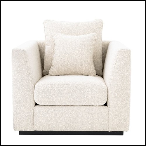 Sofa with velvet fabric in Bouclé Cream finish and base in black finish 24-Taylor Bouclé Cream