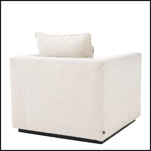 Sofa with velvet fabric in Bouclé Cream finish and base in black finish 24-Taylor Bouclé Cream