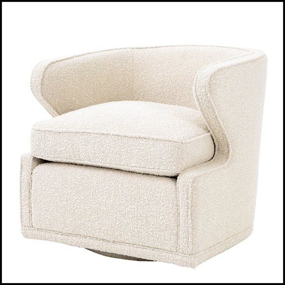 Armchair with velvet fabric in Bouclé Cream finish and swivel base 24-Dorset Bouclé Cream