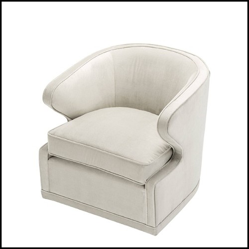 Armchair with velvet fabric in Pebble Grey and swivel base 24-Dorset Pebble Grey