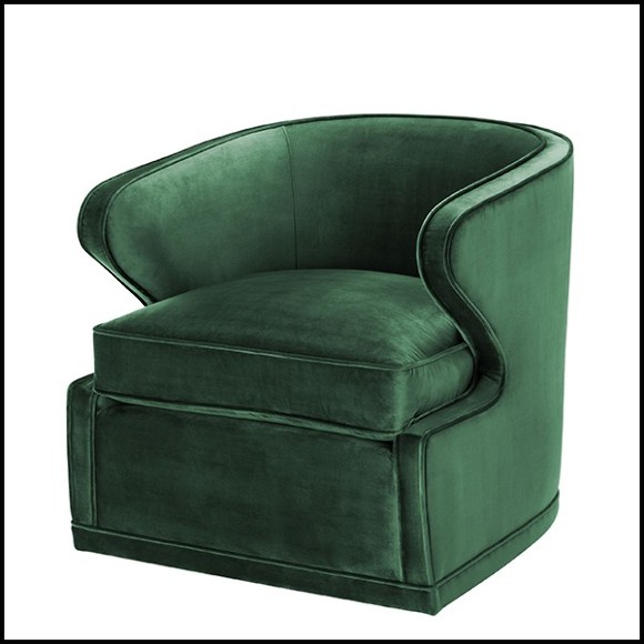 Armchair with velvet fabric in Roche Green finish and with swivel base 24-Dorset Roche Green