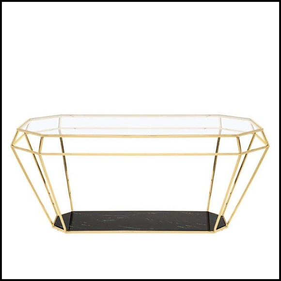 Table de repas finition gold avec plateau en marbre noir 162-Talisma