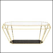 Table de repas finition gold avec plateau en marbre noir 162-Talisma