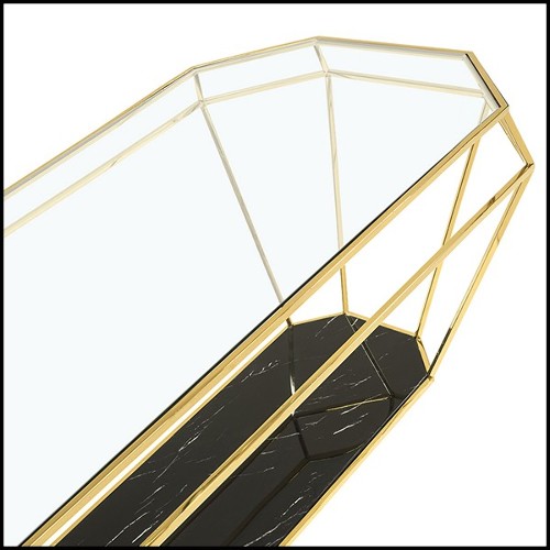 Table de repas finition gold avec plateau en marbre noir 162-Talisma