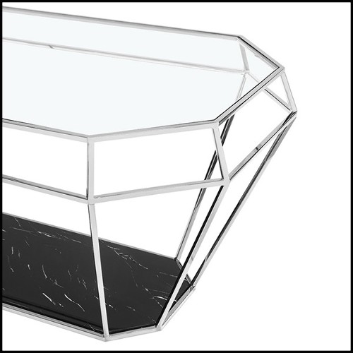 Table de repas finition gold avec plateau en marbre noir 162-Talisma