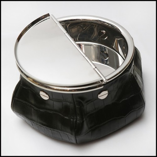 Cendrier avec cuir de veau avec motif croco finition black imprimé 189-Black Croco 2 Cigars Yachting