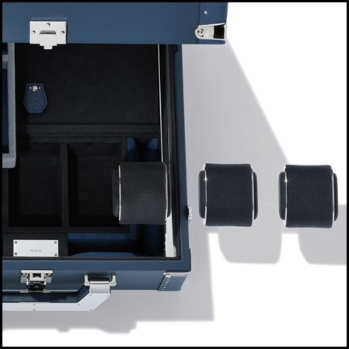 Mallette en cuir de vachette finition bleu 186-Luxury Watch Blue or Redwine