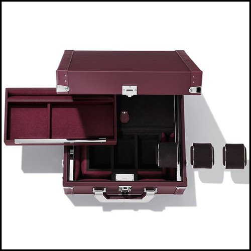 Mallette en cuir de vachette finition bleu 186-Luxury Watch Blue or Redwine