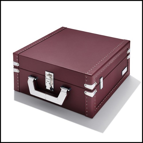 Suitcase with blue cowhide leather sheathing 186-Luxury Watch Blue or Redwine