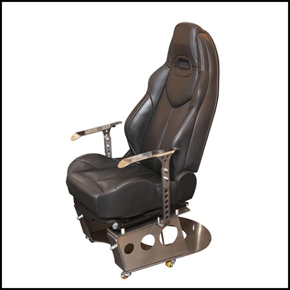 Fauteuil en acier inoxydable massif poli et siège en cuir PC-Racing Pilot