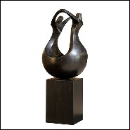 Sculpture en bronze massif patiné sur base en chêne noir 190-Unity Bronze