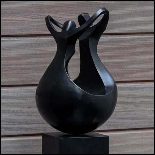 Sculpture in solid patinated bronze on black oak base 190-Unity Bronze