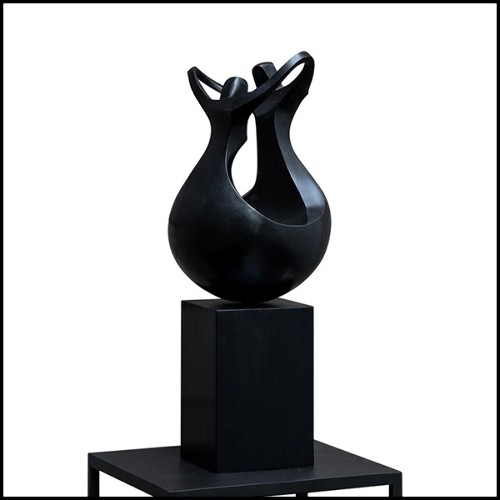 Sculpture en bronze massif patiné sur base en chêne noir 190-Unity Bronze