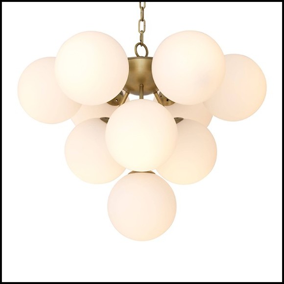 Chandelier in antique brass finish and shades in white glass 24-Icaro