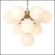 Chandelier in antique brass finish and shades in white glass 24-Icaro